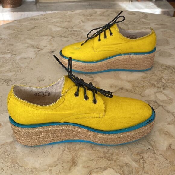 Vintage Rare JOHN FLUEVOG Waxed Canvas Espadrille Platform Oxfords Shoes - Picture 5 of 14